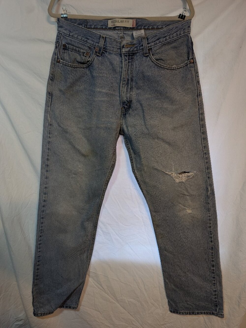 Levi's 505 Jeans Mens 34x32 Blue Regular Straight Distressed Denim Workwear